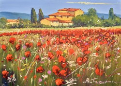 Casa di Campagna e Fiori Selvatici II by Bruno Tinucci - Original Painting on Stretched Canvas sized 14x10 inches. Available from Whitewall Galleries